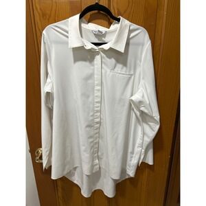 Athleta White Long Sleeve Button Down Shirt High Low Hem Laser Cut Vent XL